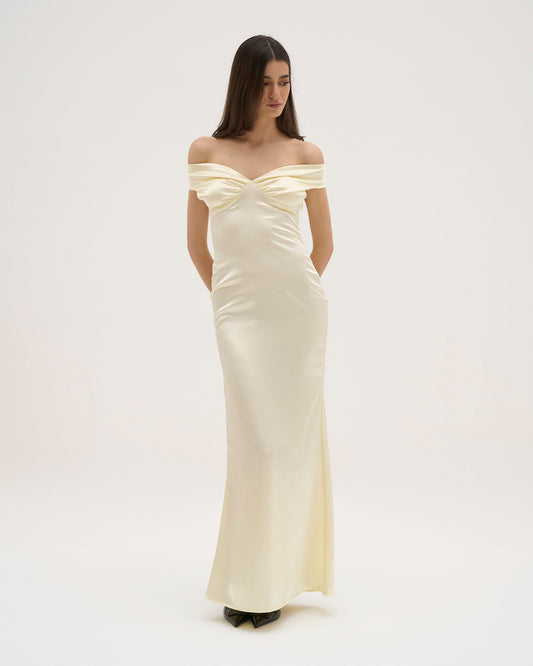 Athena Satin Maxi Dress - Butter Yellow