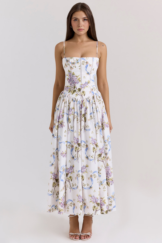 Estrella | Floral Corset Midi Dress