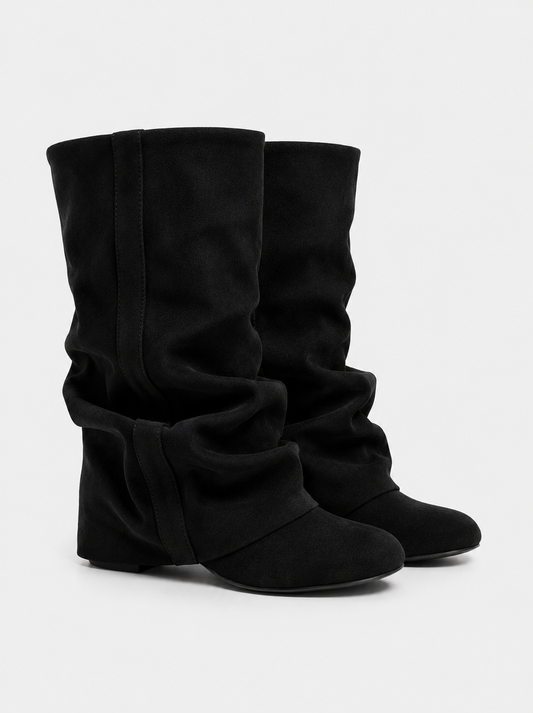 Emilia Slouchy Suede Boots - Black