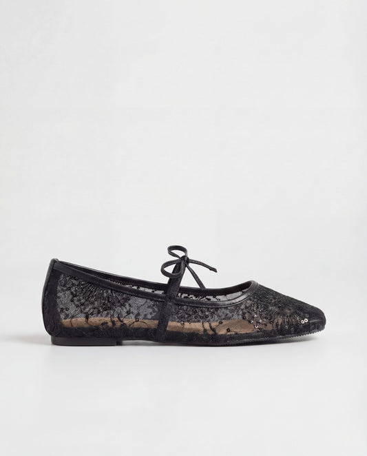 Lace Ballerina Flat - Black